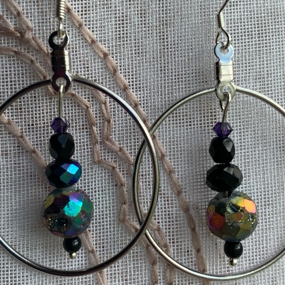 Druzy Swarovski Crystal Hoop earrings 925 - Picture 4 of 6